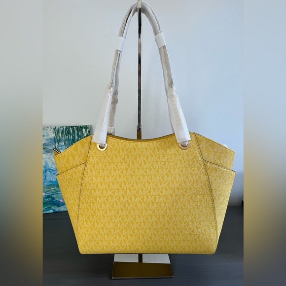 MICHAEL KORS Daisy Yellow Jet Set Logo Travel Large Chain Shoulder Tote - Picture 6 of 8